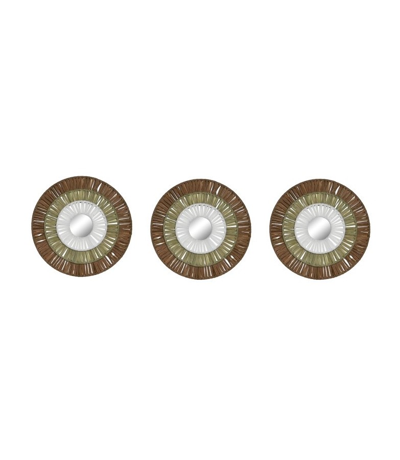 DECORACION PARED RAFIA METAL SET 3