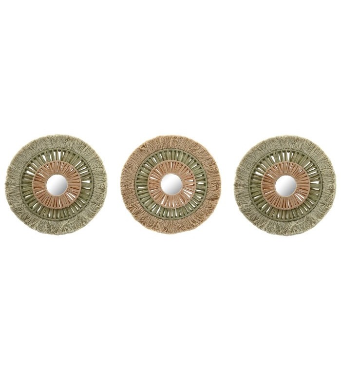 DECORACION DE PARED RAFIA ALGODON VERDE SET 3