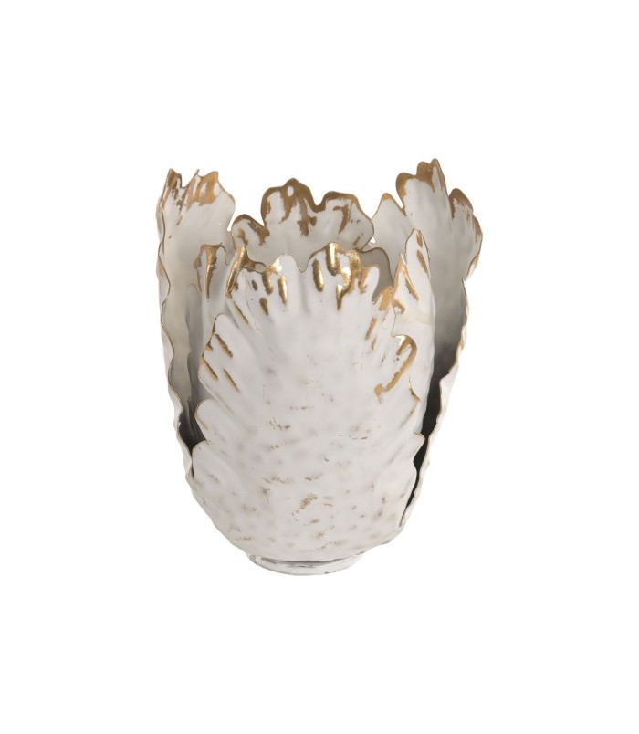 PORTAVELA METAL FLOR ENVEJECIDO BLANCO