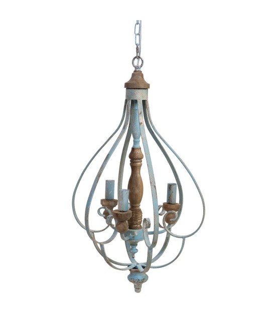 LAMPARA DE TECHO DE MADERA Y METAL ENVEJECIDO