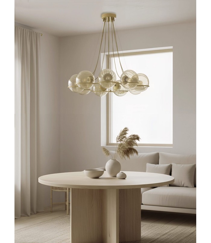 LAMPARA TECHO 9 BOLAS ORO