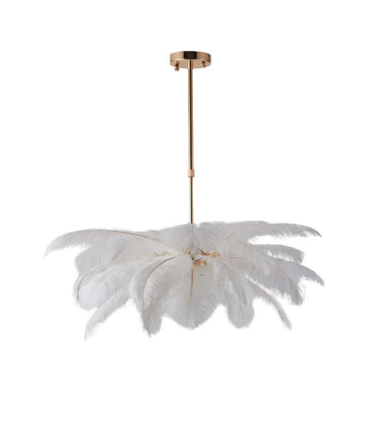 LAMPARA SUSPENDIDA ORO PLUMAS BLANCAS