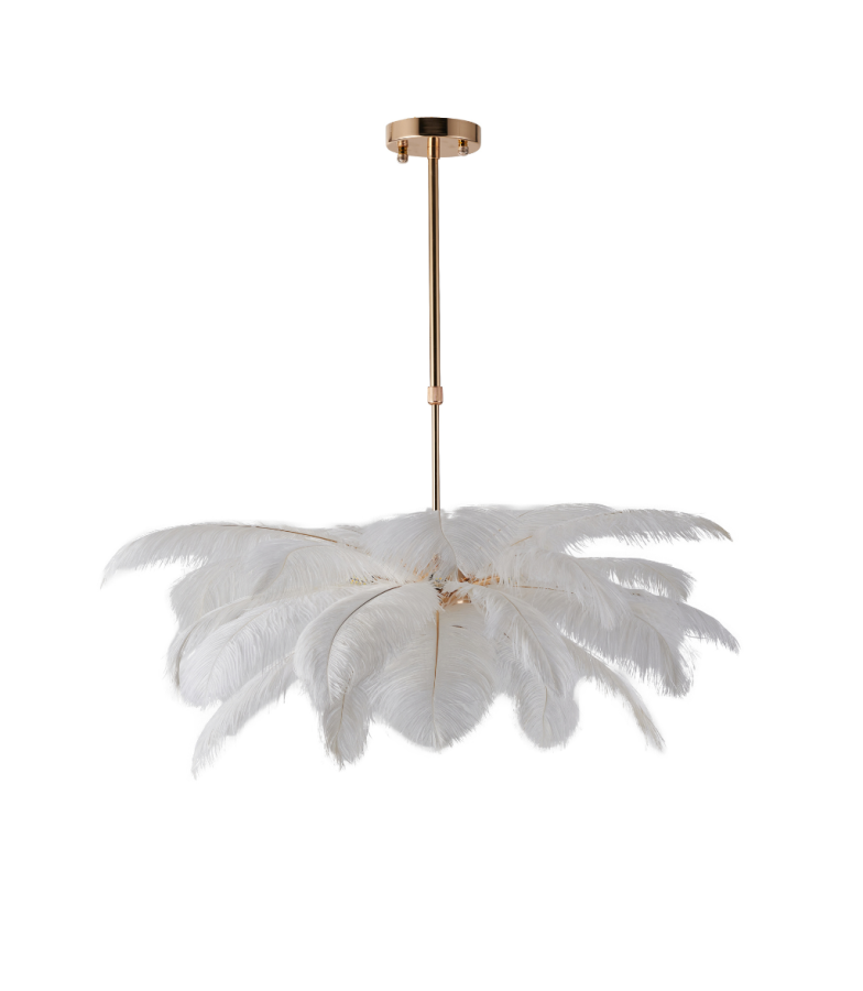 LAMPARA SUSPENDIDA ORO PLUMAS BLANCAS